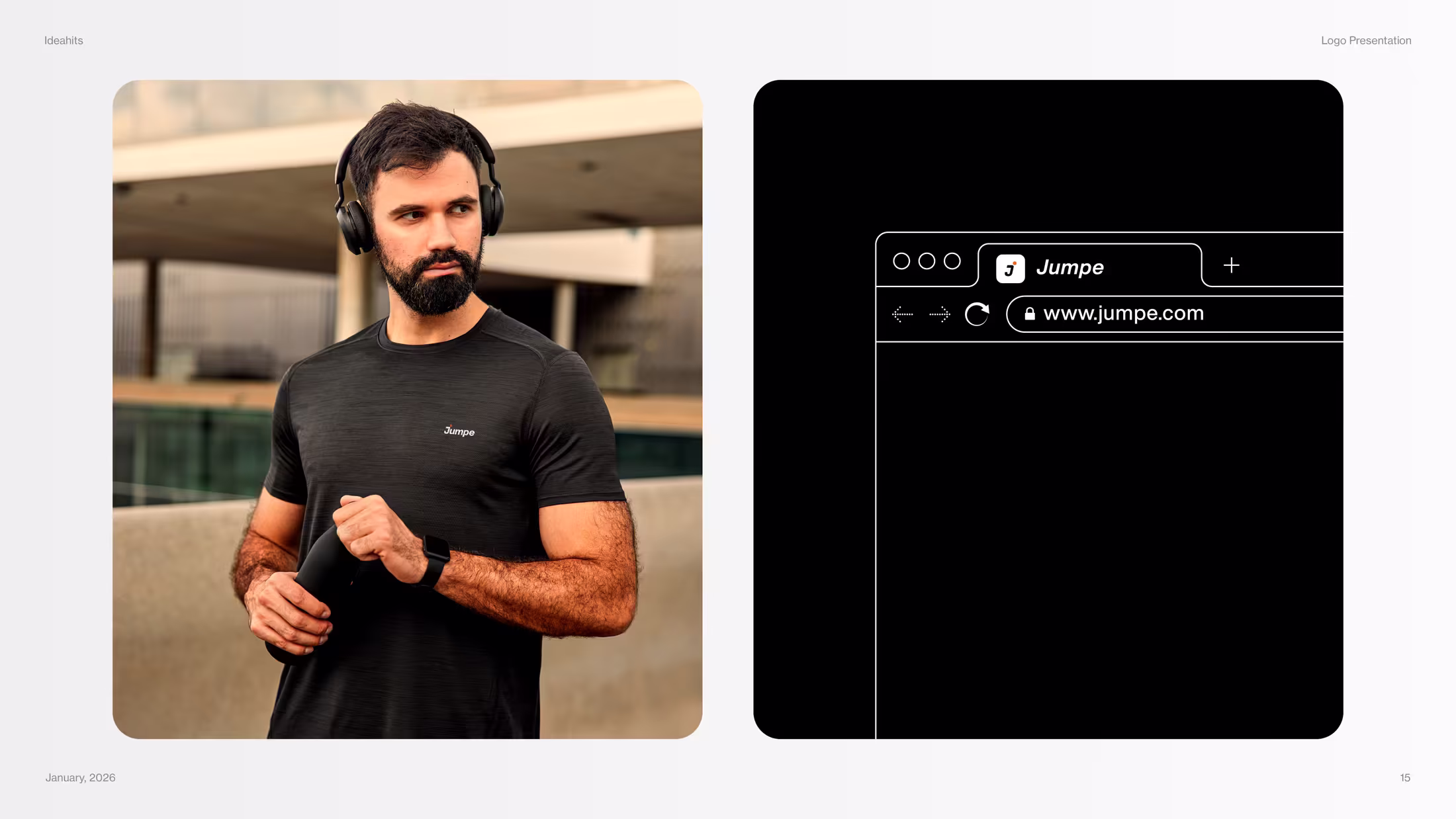 Jumpe identity applied on apparel and the brand website