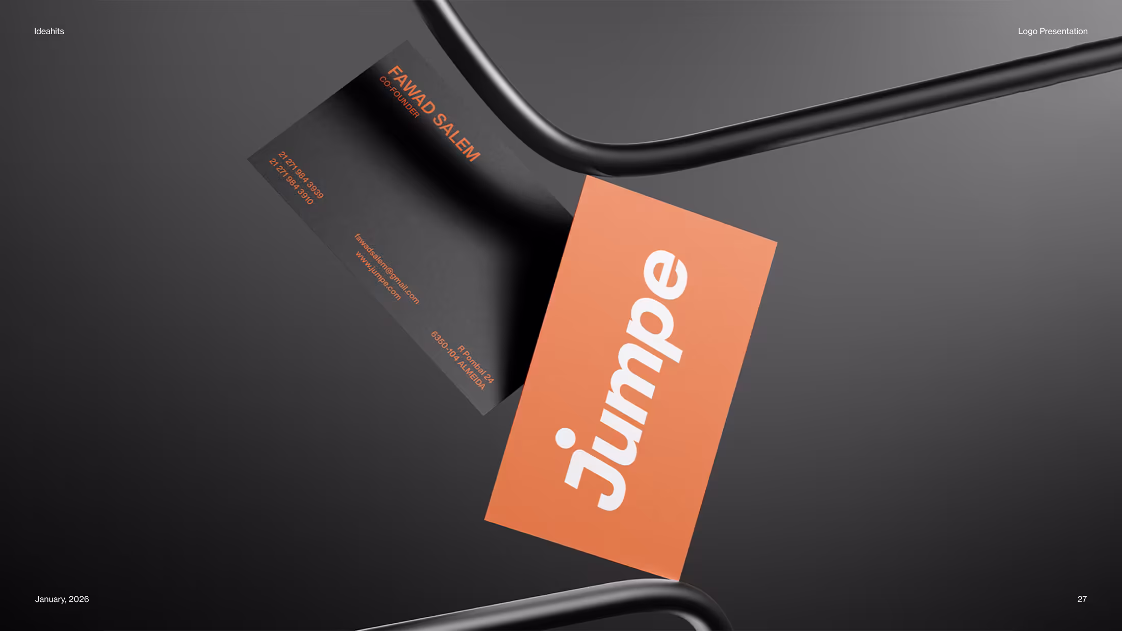 Jumpe business cards and stationery deliverables from the identity system