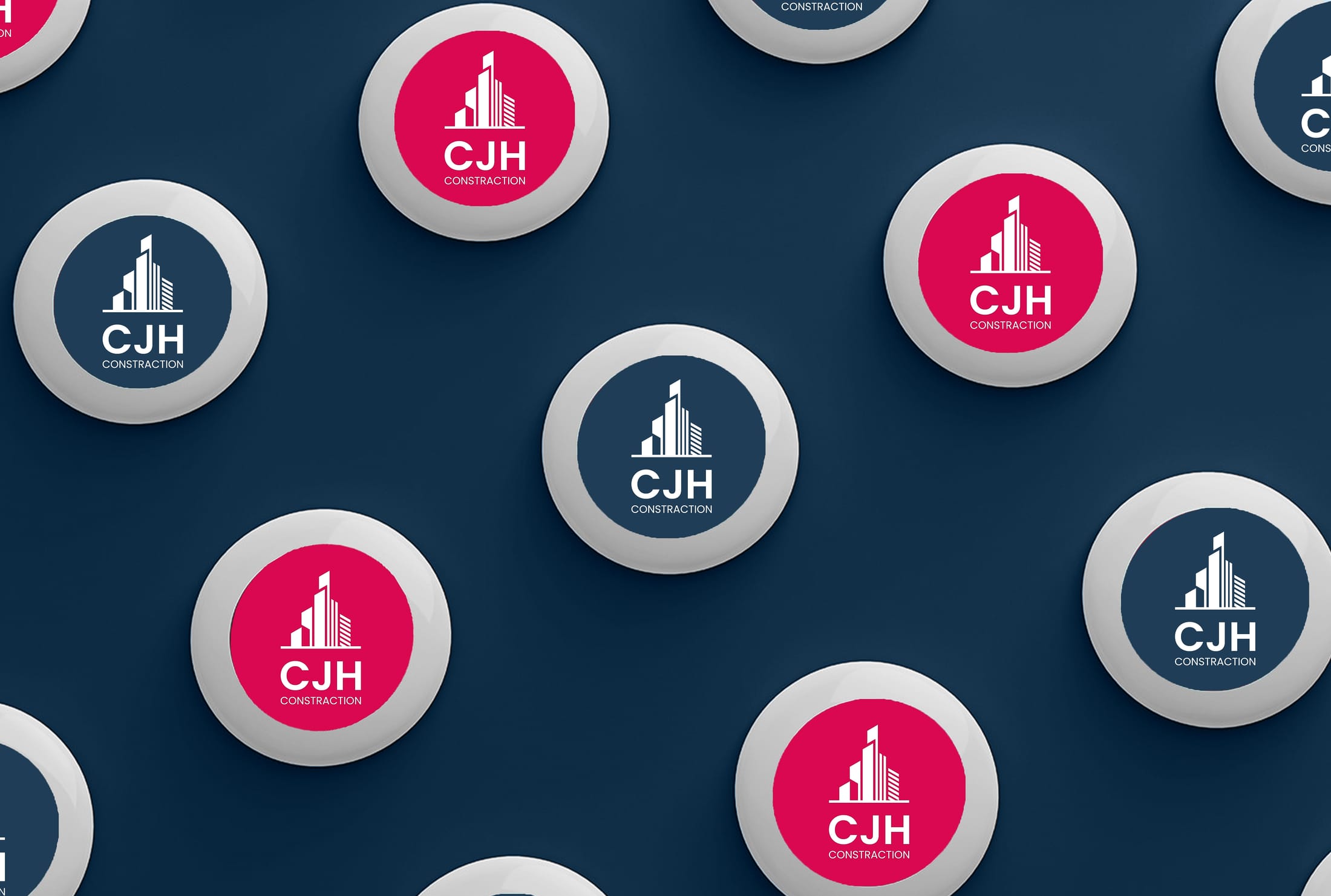 CJH Construction circular badge pattern in navy and magenta