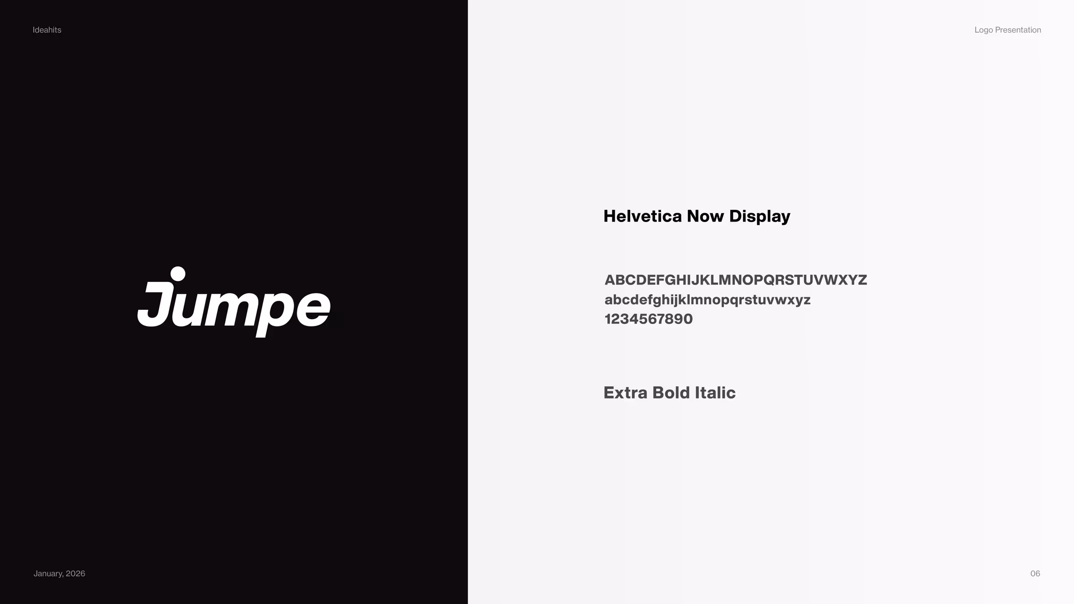 Jumpe typography presentation featuring Helvetica Now Display