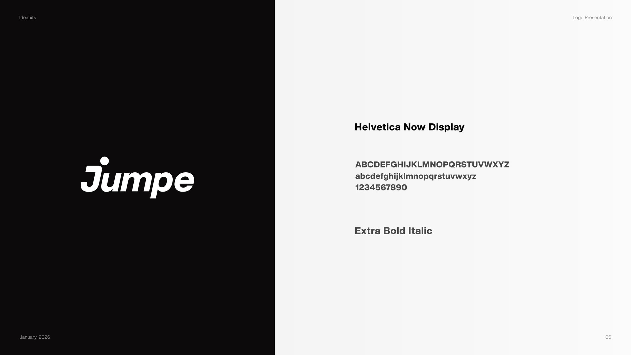 Jumpe typography presentation featuring Helvetica Now Display