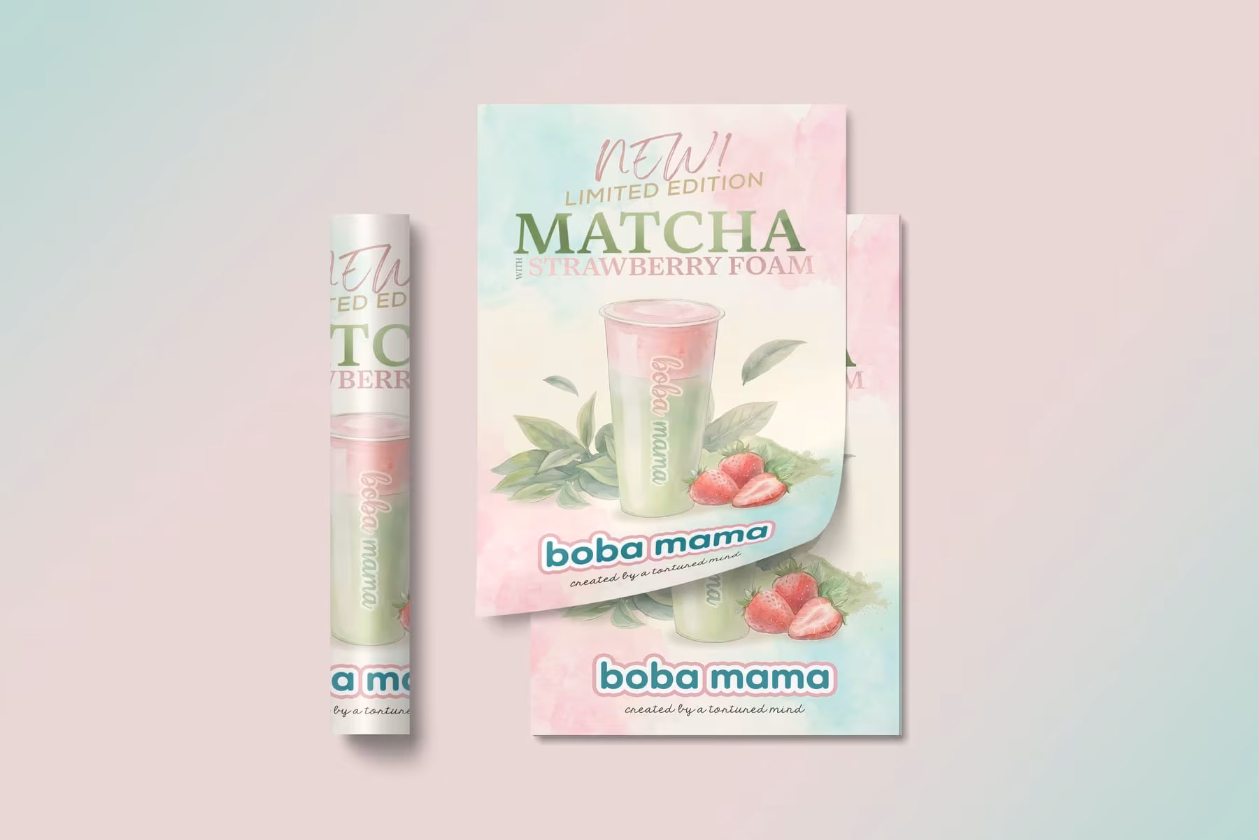 Artisanal boba menu promo flyer mockup