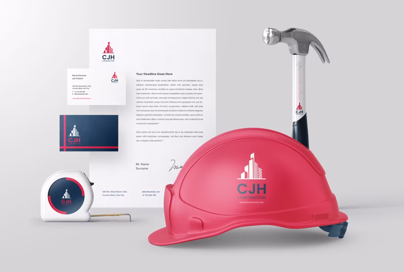 CJH construction brand identity mockup