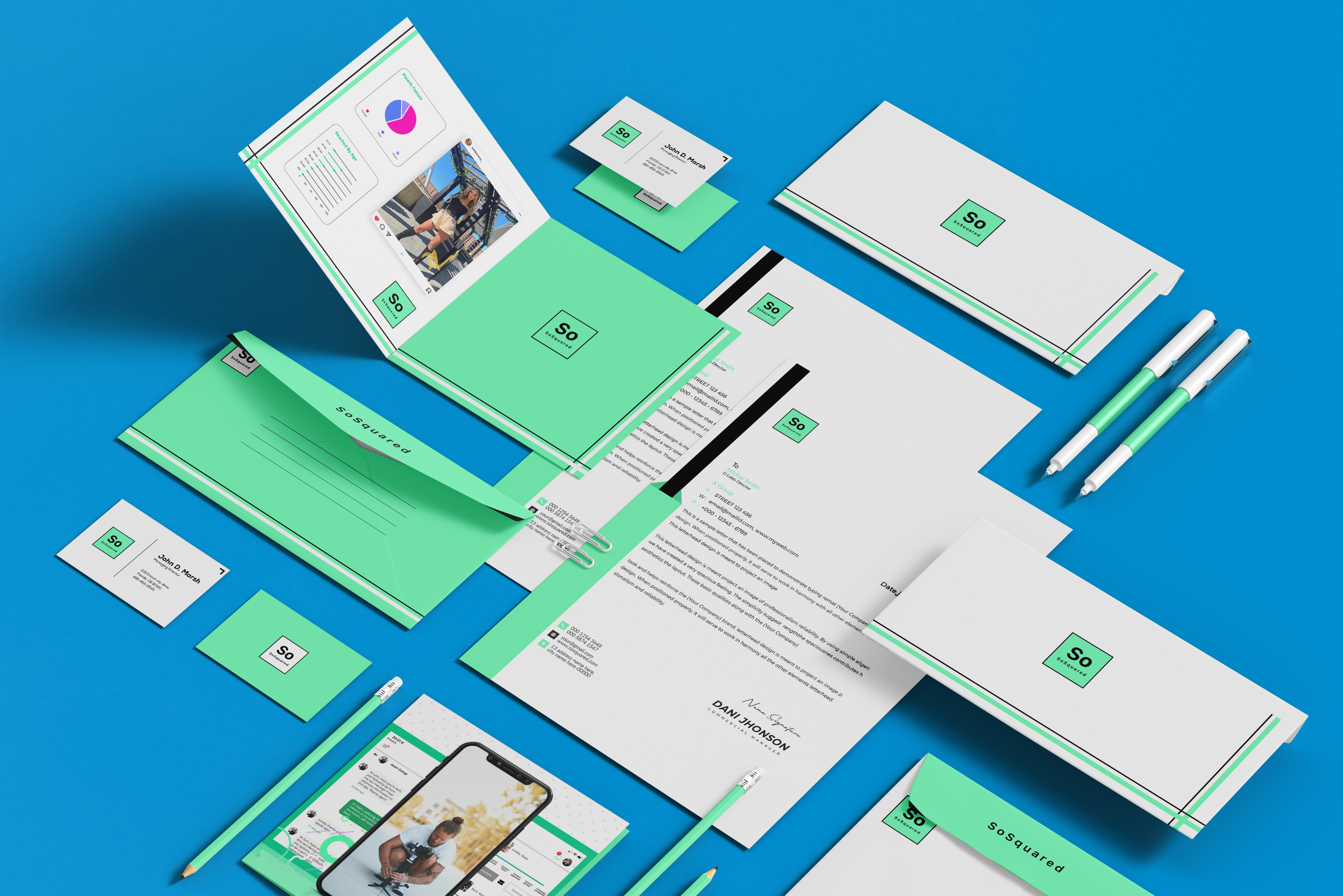 SoSquared brand stationery and identity rollout